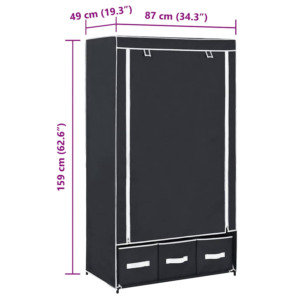 Wardrobe Black 87 x 49 x 159 cm Fabric