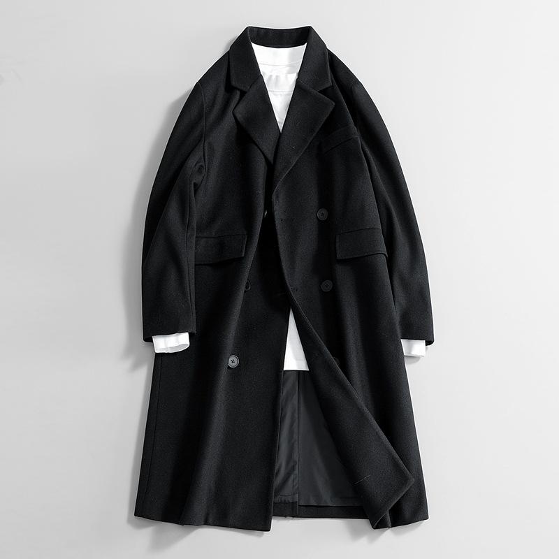 Long Woolen Coat Men's Trench Coat Over the Knee Autumn and Winter New Thickened Jacket Men