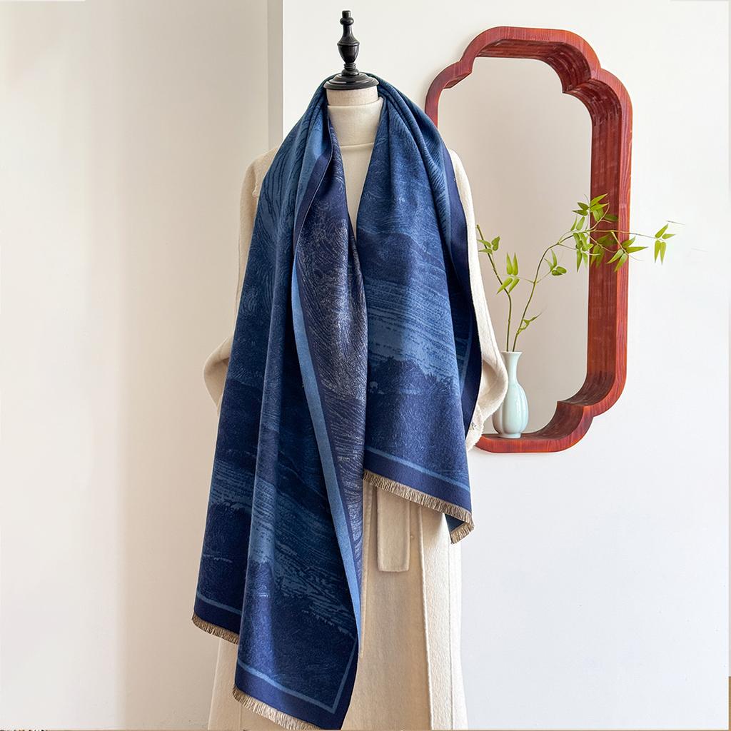 Retro Style Cashmere Women Print Double-Sided Scarf Winter Warm Shawl Pashmina Female Foulard Blanket Poncho Scarves