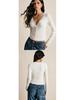 European & American Slim V-Neck Lace Long-Sleeve T-Shirt for Women - Autumn/Winter Temperament Base Top