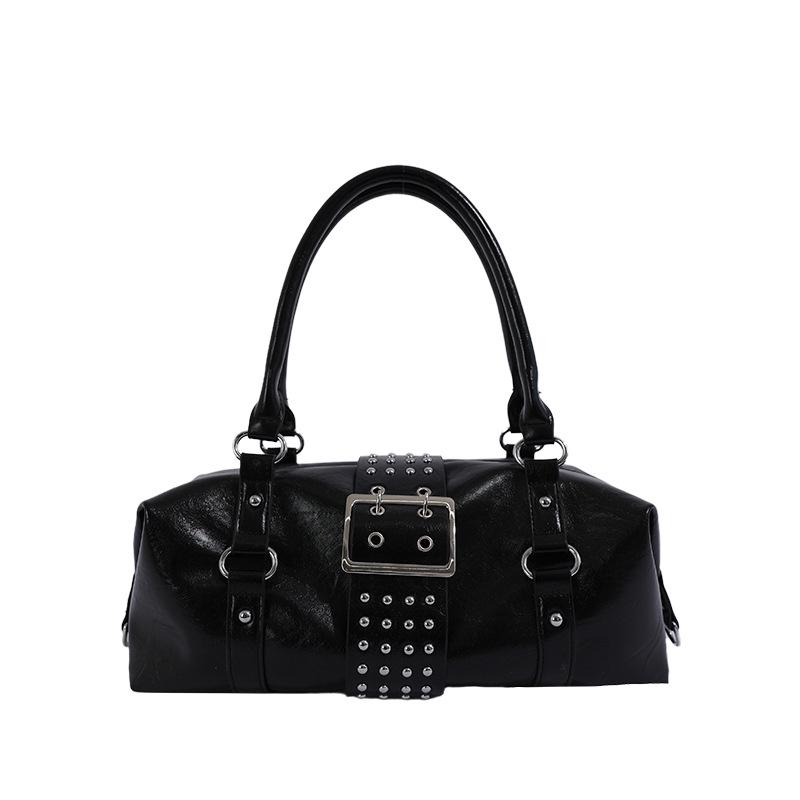 2026 Spring/Summer White Studded Women's Motorcycle Style Handbag - Versatile Crossbody & Handheld Bag