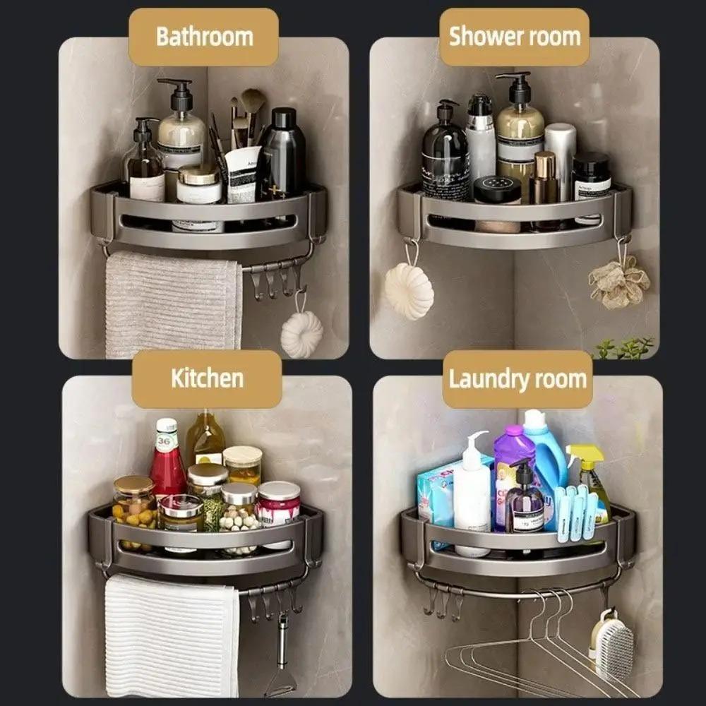 1/2/PCS  bagno WC mensola a muro triangolo doccia Rack di stoccaggio bagno Shampoo punzonatura a parete nero WC mensola ad angolo