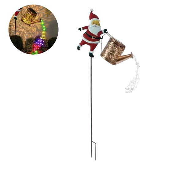 Lawn Decorative Light Solar Santa Claus Watering Can LED Light Solar Powered Outdoor Waterproof Christmas Pathway Decoration