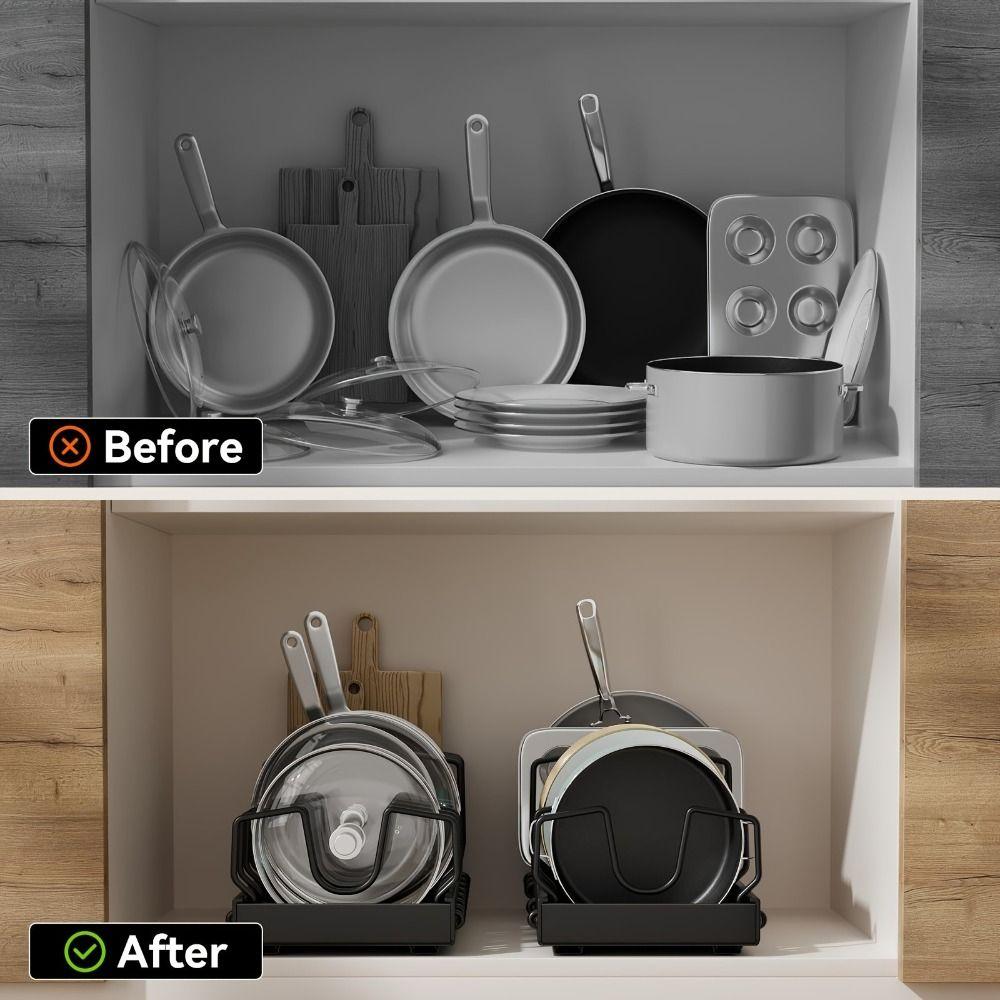 Lid Holder Cookware Storage Rack Space Saving Pull Out Organizer Premium Kitchen Pan Rack  Sink