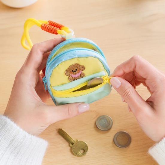 Small Coin Purse for Girls Purse, Macaron Style Mini Backpack Pendant with Lanyard, Lightweight Durable Fabric Pouch Double Zippered Compartments