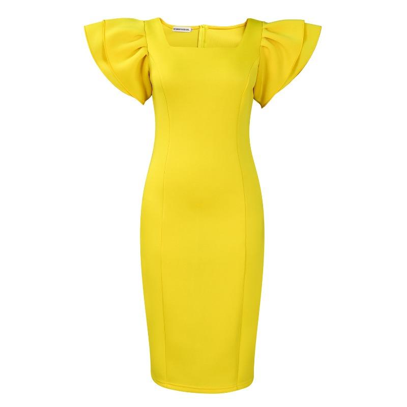 

Женское платье-коммутатор с квадратным воротником и оборками на рукавах, вечернее платье для знаменитостей M жёлтый