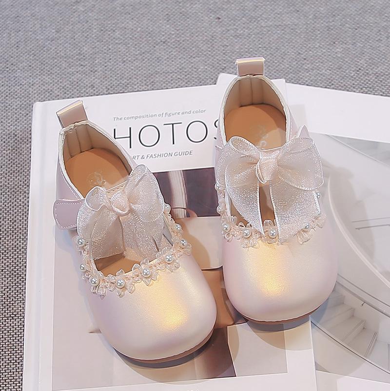 

Kids Elegant Mary Jane Leather Shoes Bow Pearl Decor Soft Non Slip Casual Party Princess Shoes 26 розовый