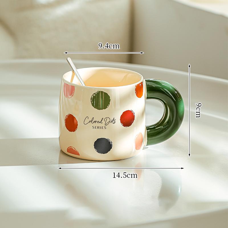 Keramikbecher mit hohem Schönheitswert und Polka-Dot-Muster, Heim-Trinkwasserbecher, Haferflocken-Frühstückstasse, Großvolumige Paar-Büro-Kaffeetassen