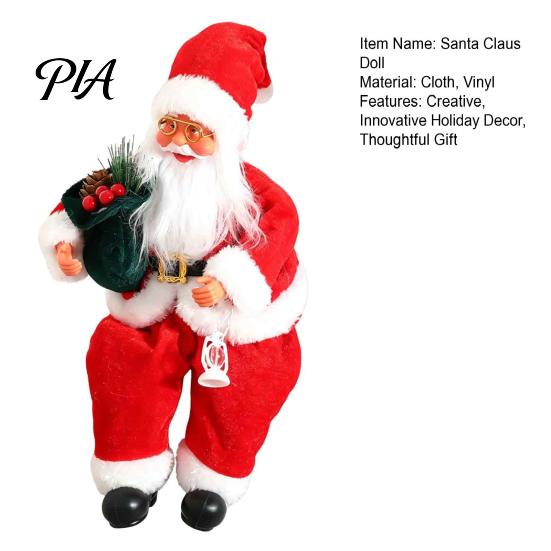 Traditional Santa Claus Figure Plush Figurine, 11.81 Inch Christmas Sitting Fabric Shelf Sitter Decor Doll for Holiday Home Decoration And Festive