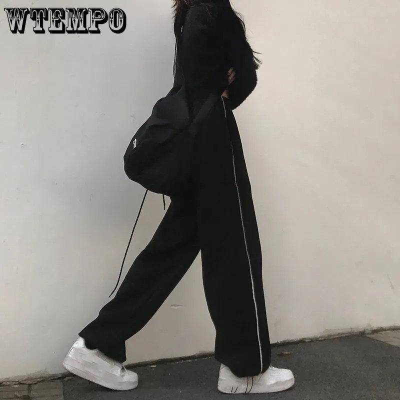 WTEMPO Casual Black Grey Long Pants Women Loose Solid Wide Leg Drawstring Pants Ulzzang All-match Jogger Pants Streetwear