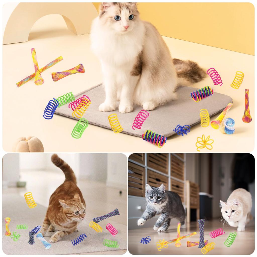GeeRic 42-Piece Set of Cat Spring Toys, Tubes, Stress Relief, Indoor Games, Cat Supplies, Playtime with Cats