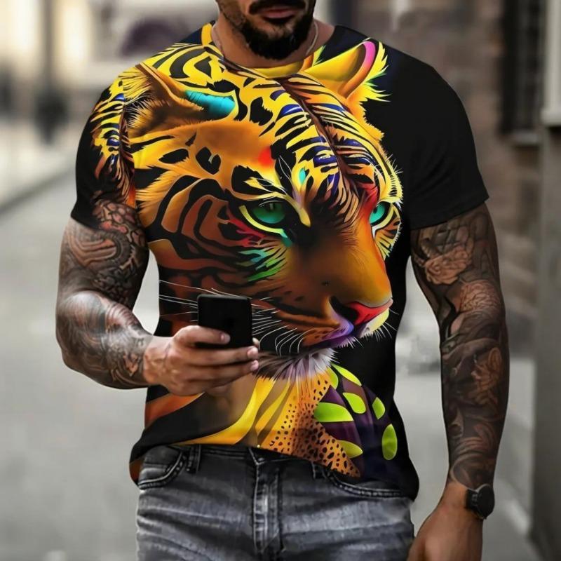 Men's T-shirt Summer Outdoor Casual Round Neck Short Sleeve Top 3D Animal Printed Patterns Large OverSize Loose Men's Clothing