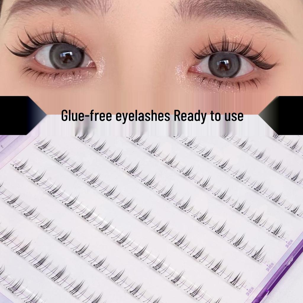 Lashy Large Capacity Glue-Free False Eyelashes: Natural Cat-Eye Elf Look with Transparent Band for Double Eyelid and Lower Lashes