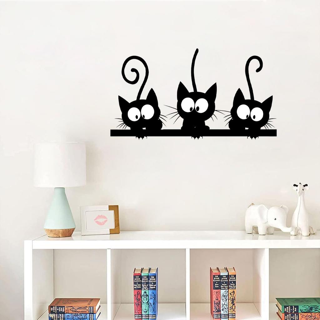Autocolante de Perete Drăguțe cu 3 Pisici Negre Autocolante Amuzante cu Pisici pentru Living Dormitor Cameră Copii Frigider Chiuvetă Valiză Decor Acasă