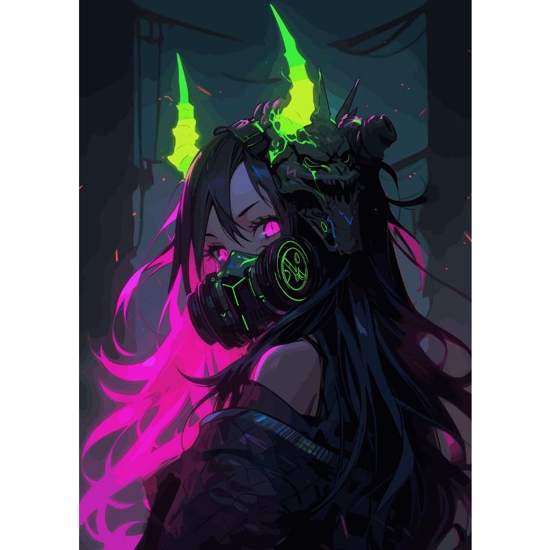Cyberpunk Mädchen Samurai Kriegerin Mädchen Wanddeko Poster Leinwanddruck Japanischer Anime Stil Mädchen Porträt Wanddekoration Kunstdeko