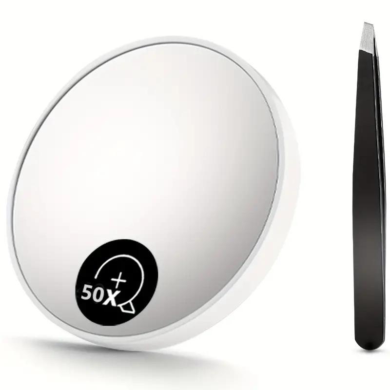 Oglindă Compactă HD de Mărire pentru Machiaj cu Ventuză - Portabilă 40/50x Mică Rotundă de Mână Asistent de Frumusețe
