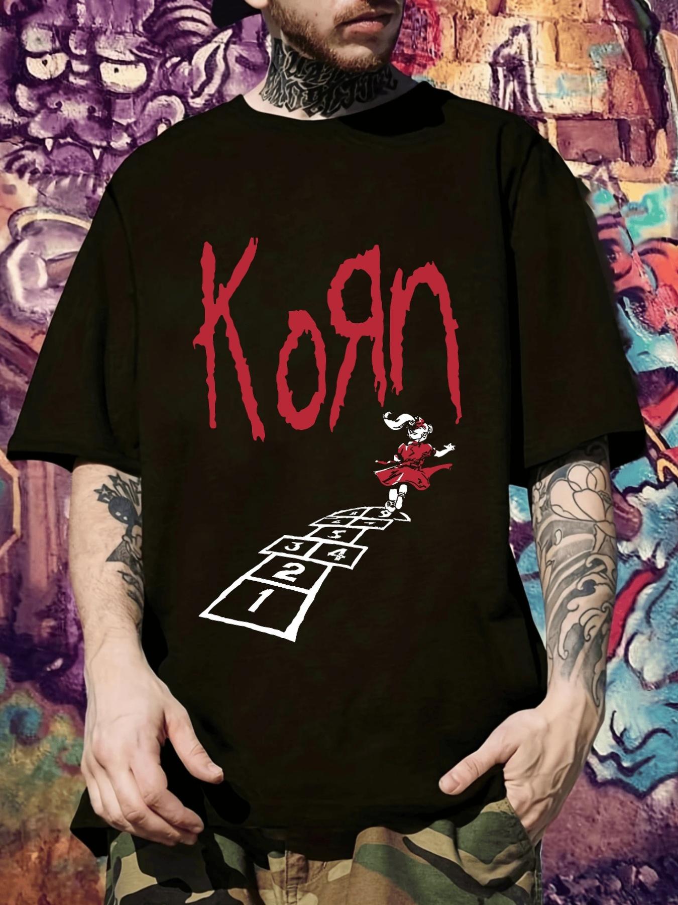 

Korn Graphic T-shirt - Black Casual Short Sleeve Tee with Red & White Band Logo M