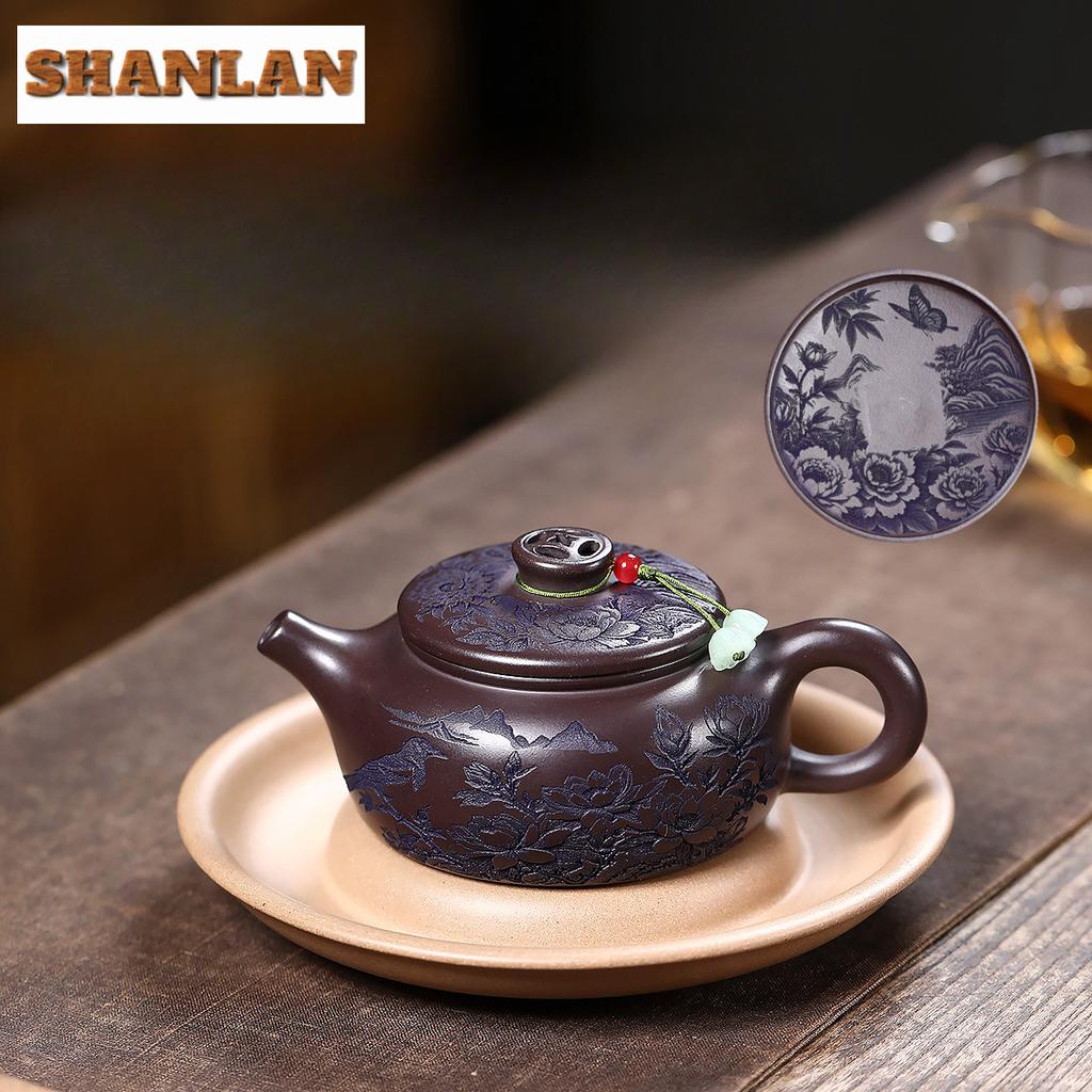 220ml Aesthetic Yixing Purple Clay Teapots Handmade Coin Large Caliber Pot Raw Ore Dragon's Blood Sand Kettle Zisha Tea Set