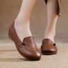 Leather round head retro mother single shoes women's autumn comfortable flat heel beef tendon soft sole old man shoes