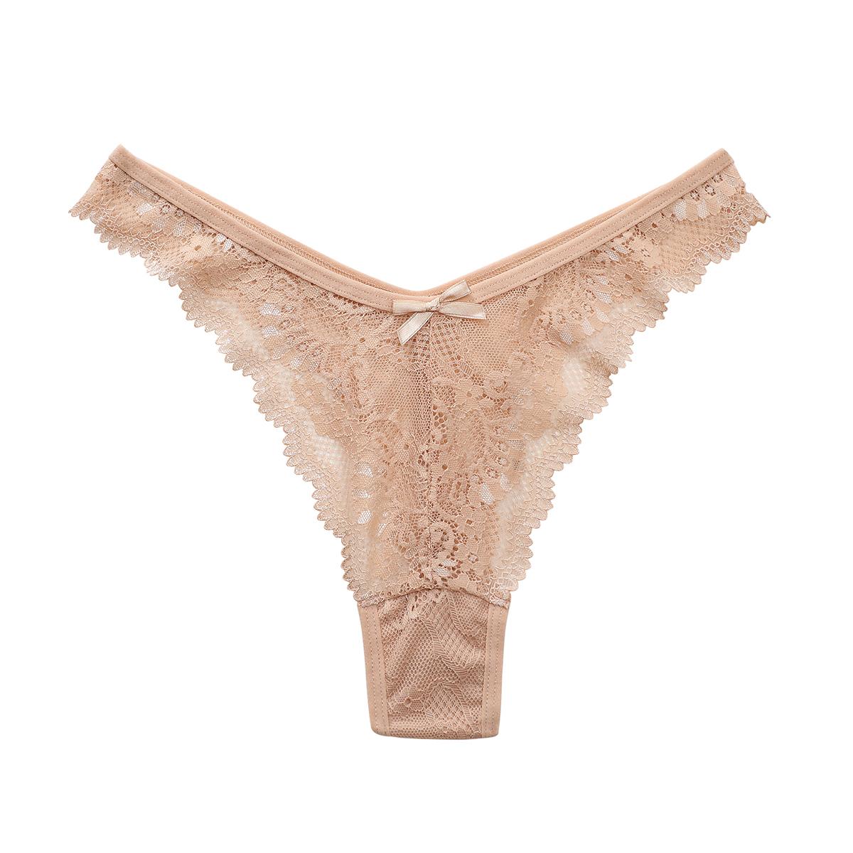 

Сексуальные хлопковые кружевные стринги, женские трусики, нижнее белье с низкой талией, женские однотонные трусики Lingere198 L абрикосовый
