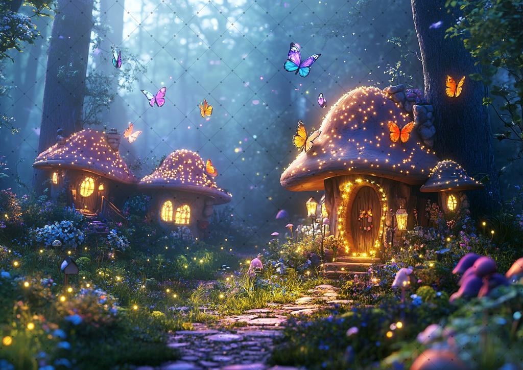Fairy forest Glitter tree background Magic Forest night Butterfly photography birthday background party photo shoot decoration