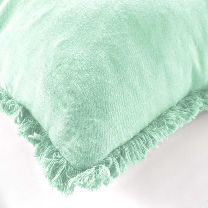 Coussin - Evea - Sauge - 45 x 45 cm - Déhoussable - Franges