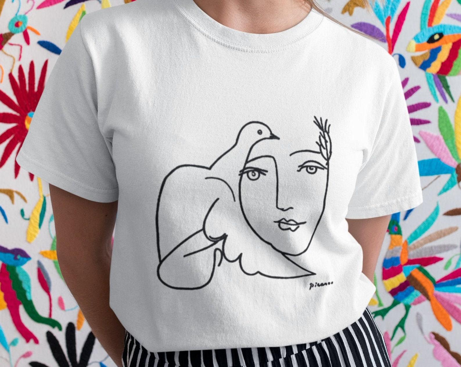Picasso Pigeon & Girl T-shirt: Fearless One Line Art Tee S