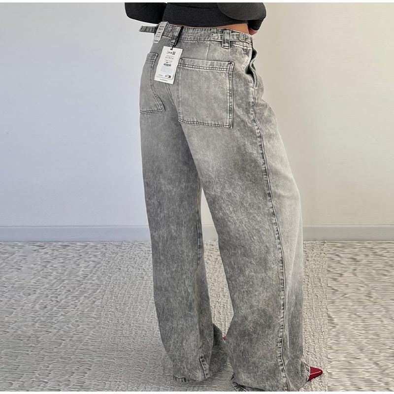 Pantaloni Jeans Versatili a Vita Bassa Donna Vintage Larghi Dritti Gamba Larga Lunghi Jeans Donna Primavera Autunno Moda Quotidiana Streetwear