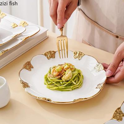 Butterfly Gold Edged Plate Ceramic Tableware Steak Plate Fruit Plate Dessert Cake Dish Pasta Dish Artistic Conception Tableware