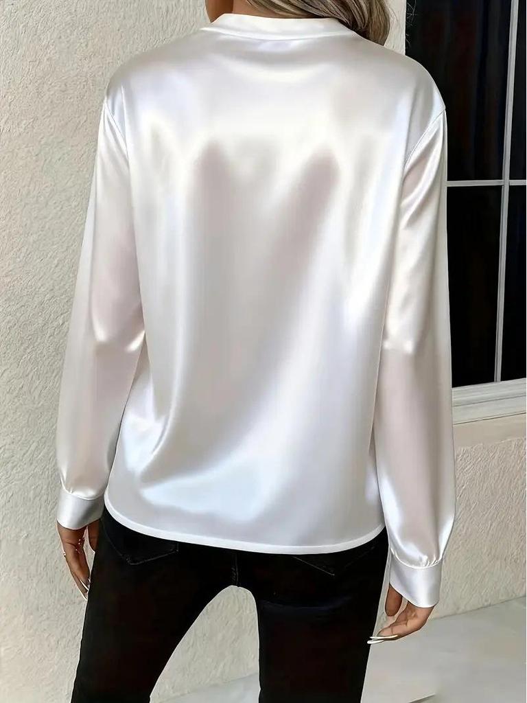 2025 Women's Spring/Autumn Simple V-Neck Loose Shirt - Versatile & Stylish