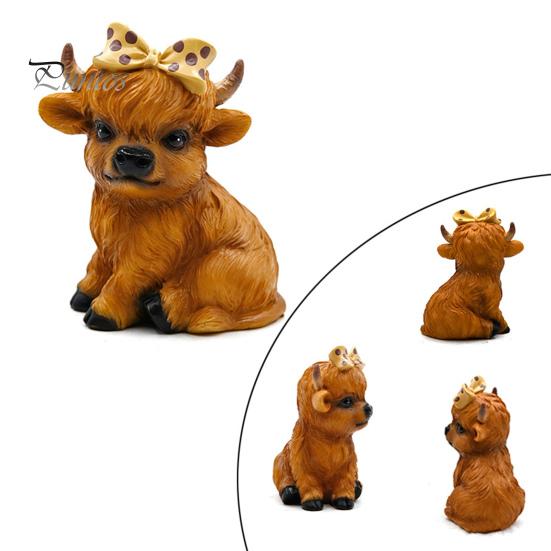 Highland Cow Ornament Resin Highland Cow Statue with Polka-Dot Bow Table Highland Cattle Sculpture for Home Farmhouse Tiered Tray Decor Cow Lovers