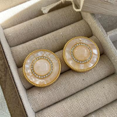 Medieval Round Stud Earrings Retro High Sense Niche French Earrings Light Luxury Powder Crystal Design