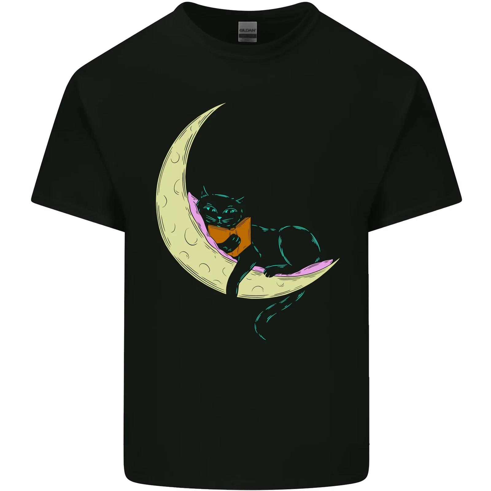 A Chilled Cat Reading a Book on the Moon Kids T-Shirt Childrens XL