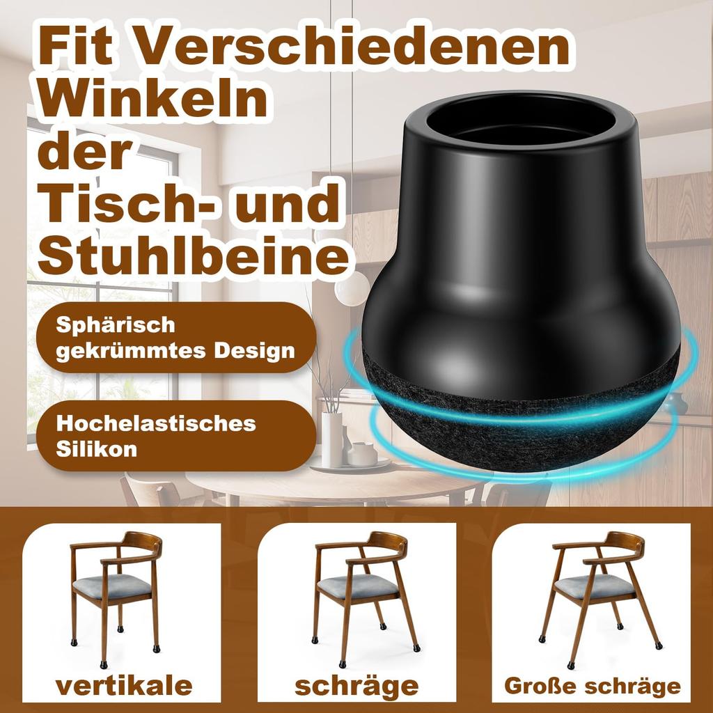4pcs Heavy-Duty Rubber & Felt Chair Leg Protectors - Anti-Scratch & Noise Reducing Floor Protectors, Fit for Home and Office