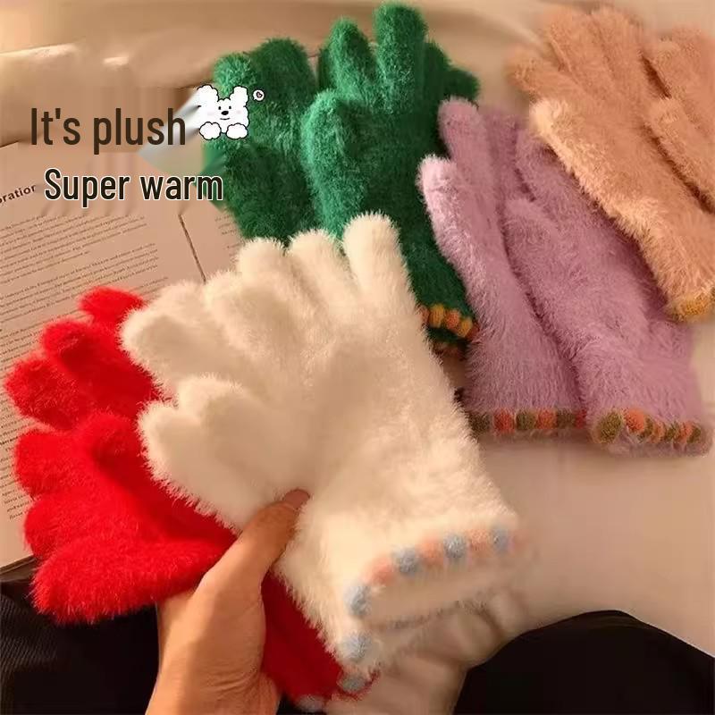 

Новые женские зимние милые вязаные митенки - Теплые плюшевые и непродуваемые