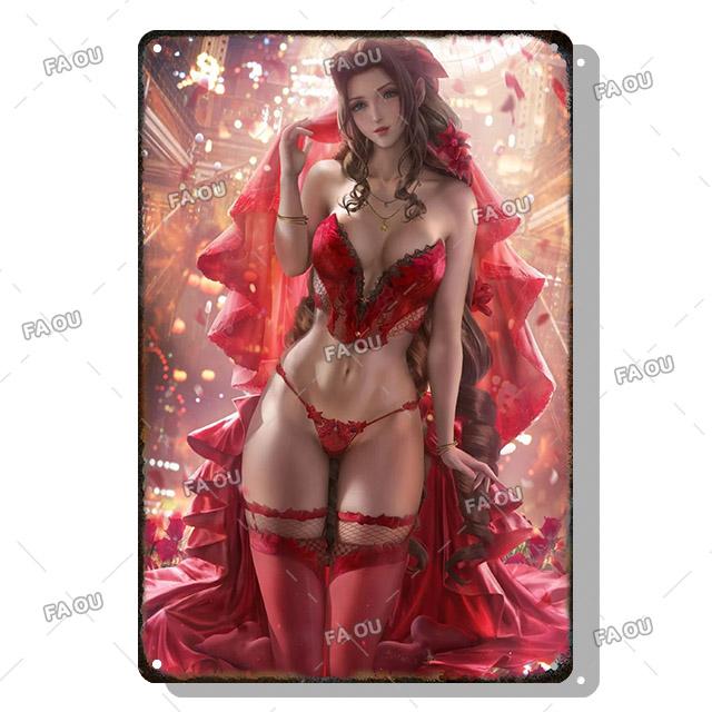 Sexy Anime Girl Metal Plate Game Figure Vintage Tin Sign Bar Club Art Decorative Plaques for Modern Home Room Wall Decor Poster
