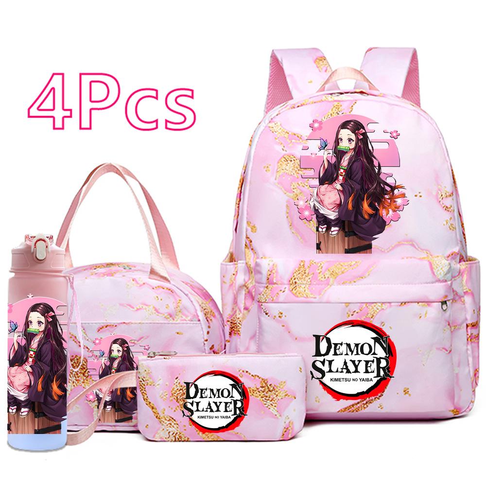 4ks/sada Anime Demon Slayer Tištěný Batoh Kabelka Pouzdro na tužky 750ml Láhev na vodu pro Dospívajícího Chlapce Dívku Školní taška Velkokapacitní Vodotěsná Taška na knihy
