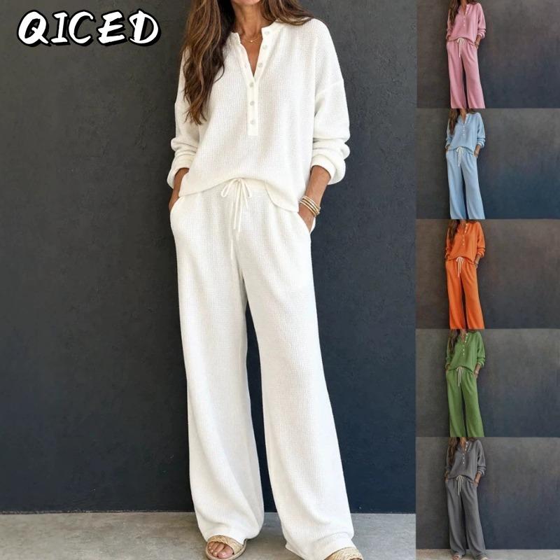 QICED Women's Fashion Casual Long Sleeve V Neck Pants Suits