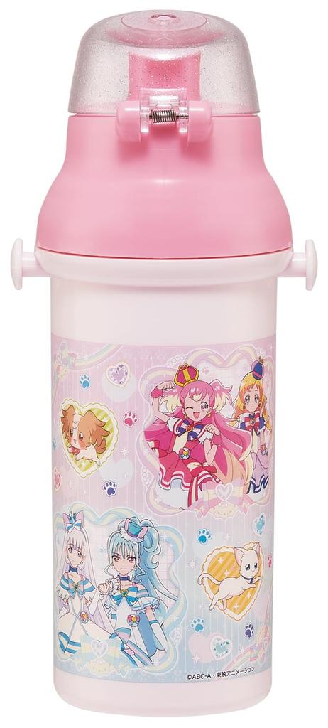 Skater Wasserflasche aus Kunststoff, 480 ml, mit einem Druck, antibakteriell, kinderfreundlich, leicht, antibakterielle Behandlung, hergestellt in Japan, Wandafuru Girls PSB5SANAG