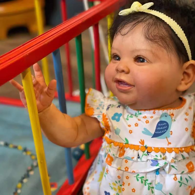 24 " 60 Cm Black Skin Rebirth Baby Doll Girl KODI Sof Cloth Body Simulation Reborn Dolls Lifelike Handmade Rooted Short Curly Hair Newborn Babies Doll