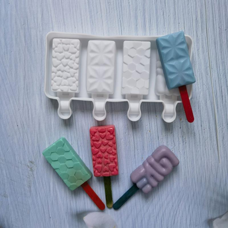 4 Heart Cavities Ice Cream Silicone Mold DIY Love Popsicle Chocolate Candy Jelly Mould Crystal Cake Decor Making Tool Gifts