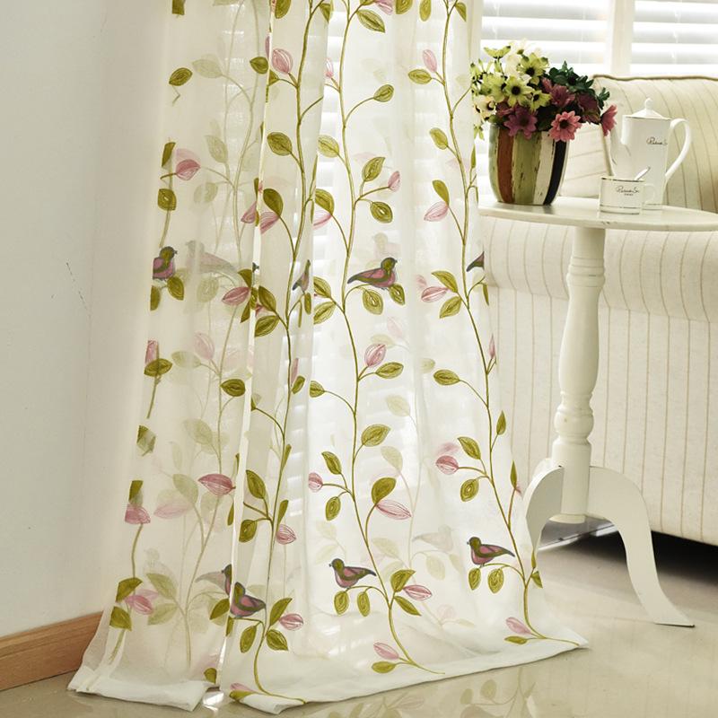 Floral Embroidered Sheer Curtains - Rod Pocket Voile Tulle for Living Room & Bedroom, Lightweight Polyester Home Decor
