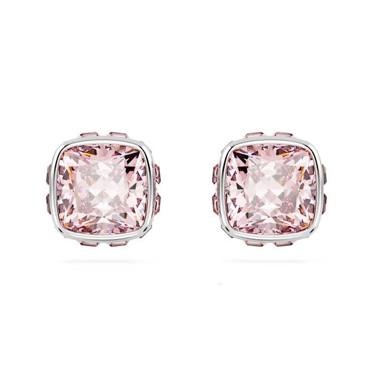 Swarovski Birthstone Square Cut Crystal Rhodium Plated Zirconia Stud Earrings Pink Women earrings 5660799 Box (Random Color)