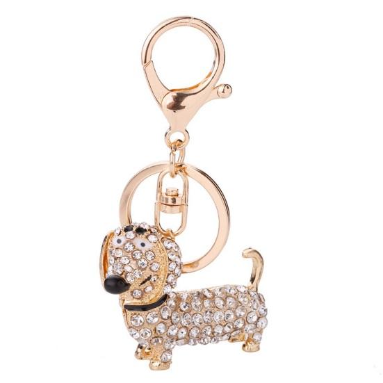 Keychain Pendant, Cartoon Dog Shape Key Holder with Lobster Clasp And Key Ring, Sparkling Rhinestones Inlaid Car Interior Key Chain