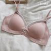 The same floral lace edge V-neck underwear, women's small breasts gathered and supported, sub-breasts breathable bra cover thin
