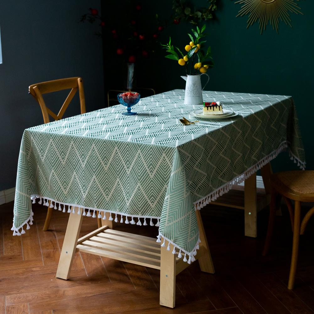 Living Room Party Decoration Wave Jacquard Wrinkle Resistant Washable Rectangle Table Cloths with Tassels