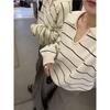 Autumn and Winter Olo Collar Lazy Striped Top Long Sleeve Loose Lapel Contrasting Color Long Sleeve Outer Women's Knitted Sweater