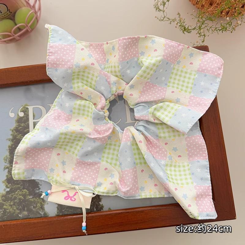 Sweet Bow Striped Square Towel Large Intestine Hair Band Women's High Elastic Ponytail Rubber Band Hair Rope Cute Headrope Hair Accessories