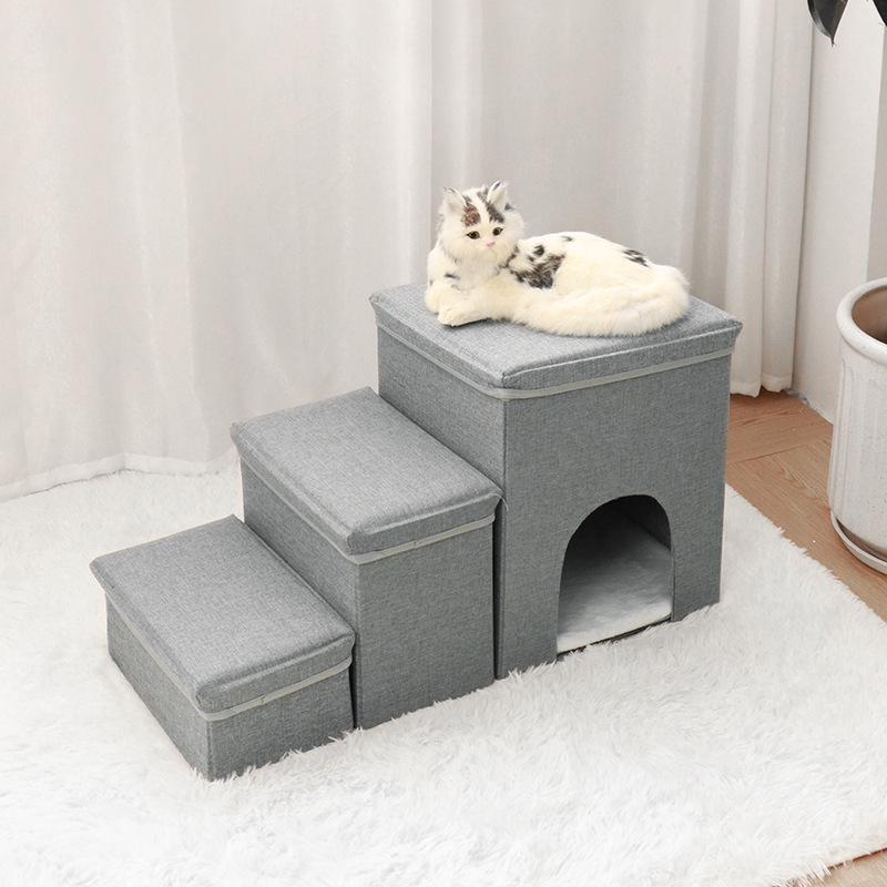 Foldable Three-Layer Storage Box Dog Steps with Nest for Small Pets