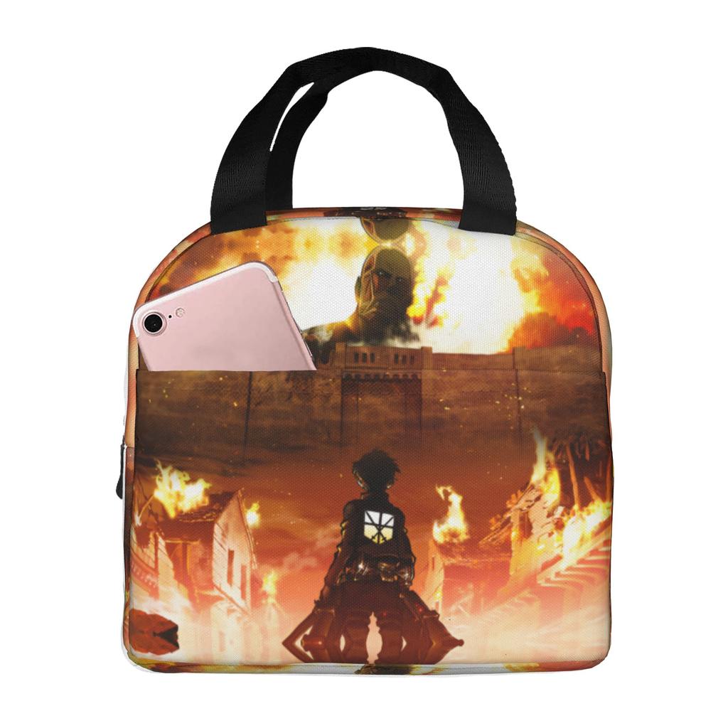 Custom Attack On Titans Portable Lunch Boxes Unisex Leakproof Manga Thermal Cooler Food Insulated Lunch Bag Office Work